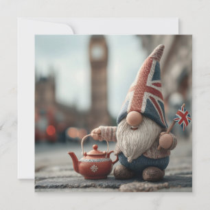 Britse gnoom met Union Jack Pet en theepot Feestdagenkaart