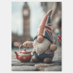 Britse gnoom met Union Jack Pet en theepot Magneet