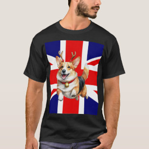 Britse kerstcorgi met rendiergewei t-shirt