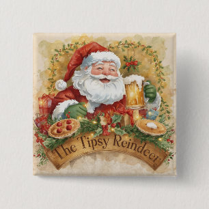 Britse Kerstfeestviering Kerstman in de Kroeg Vierkante Button 5,1 Cm