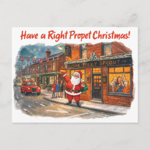 Britse kerstkaart met Kerstman in de pub Feestdagenkaart