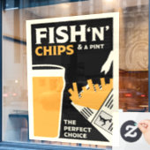 Britse Klassieke vis en chips Raamsticker (Cafe Raam)
