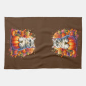 Britse Korthaar kat met pompoen Theedoek (Horizontaal)