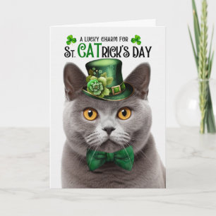 Britse Korthaar Kat St CATrick's Day Lucky Charm Feestdagen Kaart