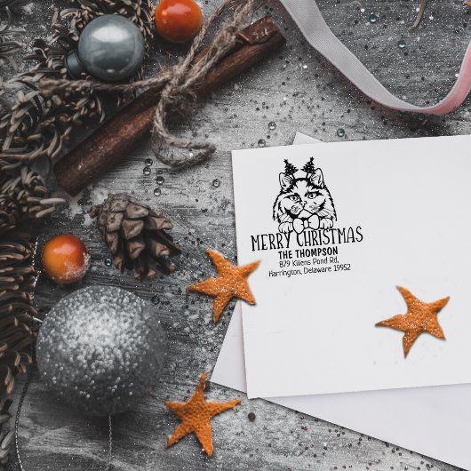 Britse langharige kat terug adres kerst 	rubberstempel