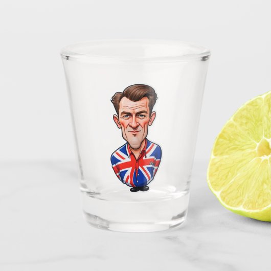 Britse Man karikatuur met Union Jack Flag Shot Glas (Voorkant)