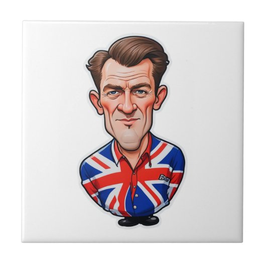 Britse Man karikatuur met Union Jack Flag Tegeltje (Voorkant)