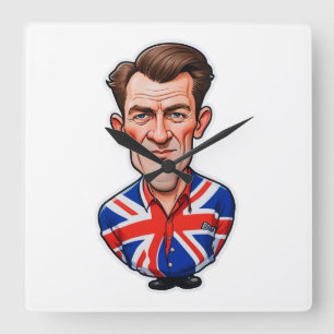 Britse Man karikatuur met Union Jack Flag Vierkante Klok