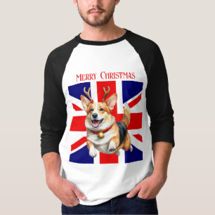 Britse Merry Christmas Corgi met rendiergewei T-shirt