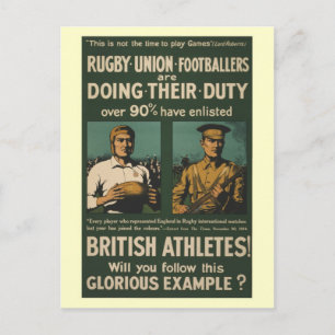Britse rugby, football spelers eisen dienst briefkaart