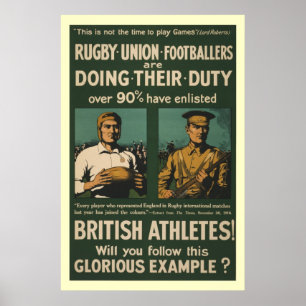 Britse rugby, football spelers eisen dienst poster