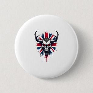 Britse Schedel Engeland UK Vlag Premium T-shirt (2 Ronde Button 5,7 Cm