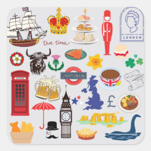 Britse symbolen uit het VK Vierkante Sticker