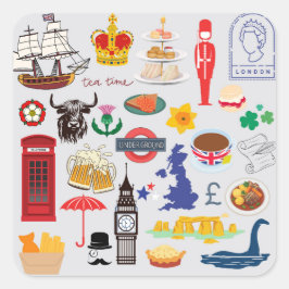 Britse symbolen vierkante sticker