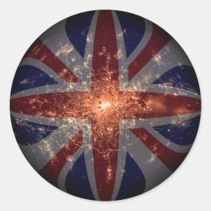 Britse visvlag boven Londen 's nachts Ronde Sticker