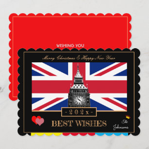 Britse vlag en Big Ben 2025 Gelukkig Nieuwjaar Feestdagenkaart