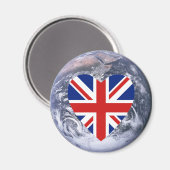 Britse vlag Hart boven Planet Earth Magneet (Voorkant / Achterkant)