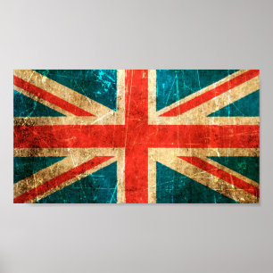 Britse vlag met een krassen en een versleten Poster