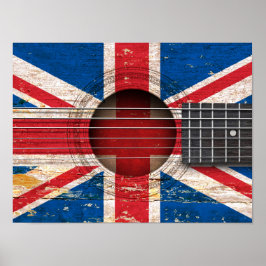 Britse vlag op de oude akoestische gitaar poster