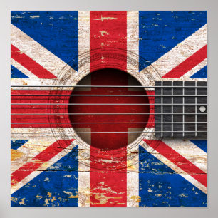 Britse vlag op de oude akoestische gitaar poster