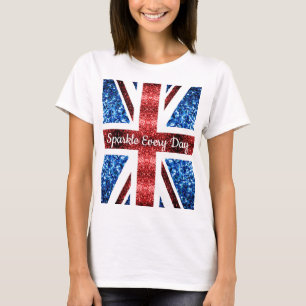 Britse vlag rode blauwe gliters Sparkle day text T-shirt