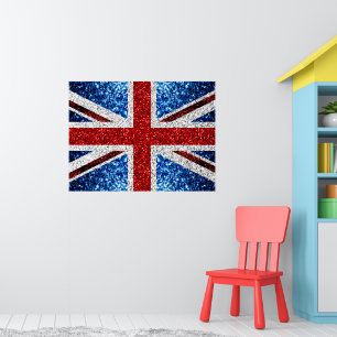 Britse vlag rood blauw wit glitters glinstert poster