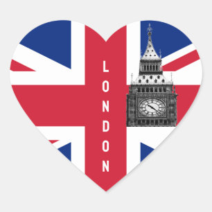 Britse Vlag Sticker, Londen, Big Ben, VK Hart Sticker