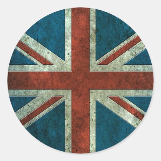Britse vlag verouderd staal effect rond ronde sticker (Voorkant)