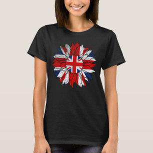 Britse Vlag Zonnebloem Gedecoreerd Ontwerp Dames T-shirt