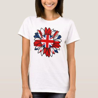 Britse Vlag Zonnebloem Ontwerp Dames Wit T-shirt