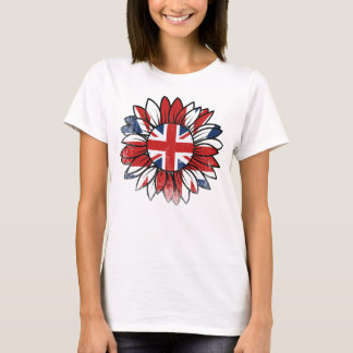 Britse Vlag Zonnebloem Vintage Gedistresseerde Dam T-shirt