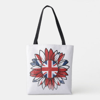 Britse Vlag Zonnebloem Vintage Vervaaide Ontwerp Draagtas