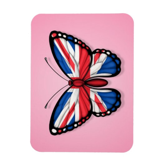 Britse vlinder vlag op roze magneet (Verticaal)