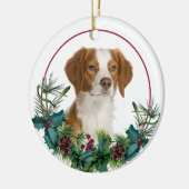 Brittany Dog Evergreen Wreath Keramisch Ornament (Links)