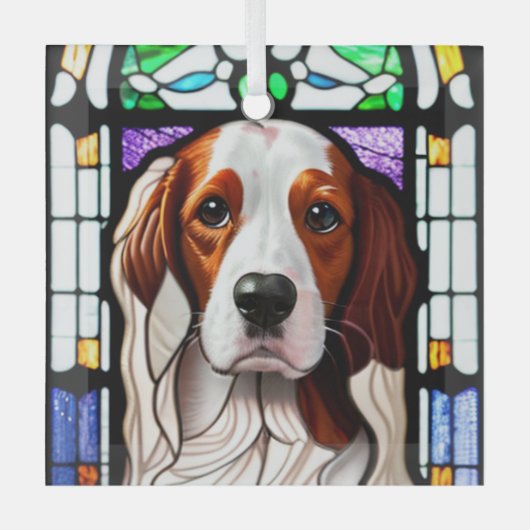 Brittany Dog "Glas in lood" Glas Ornament (Voorkant)