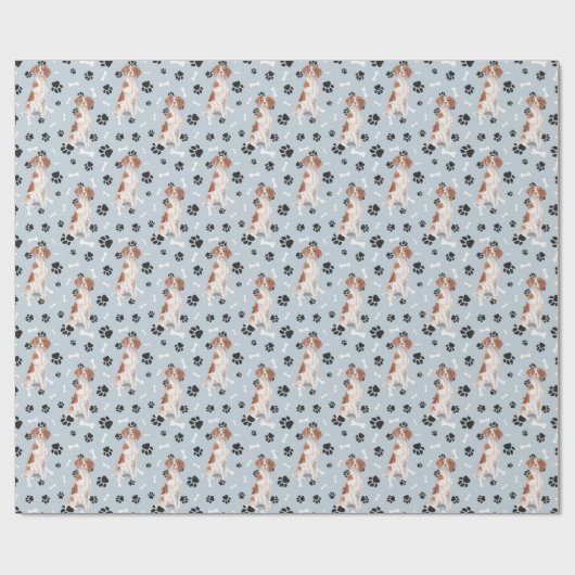 Brittany Dog Paw Print Pattern op Silver Blue Cadeaupapier (Vlak)