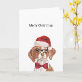 Brittany Dog Santa Kerstmis Kaart (Gele Bloem)
