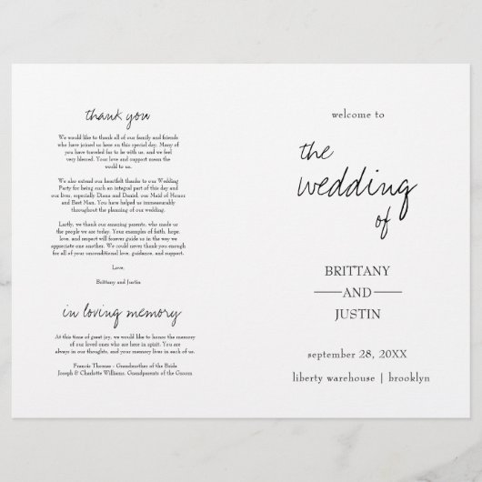 Brittany Elegant Script Folded Wedding Program (Voorkant)