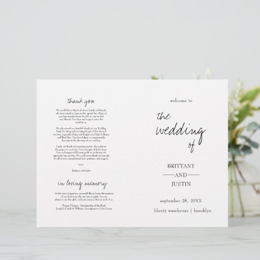 Brittany Elegant Script Folded Wedding Program (Staand voorkant)