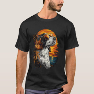 Brittany Hondenliefhebber Zonsondergang Retro Brit T-shirt