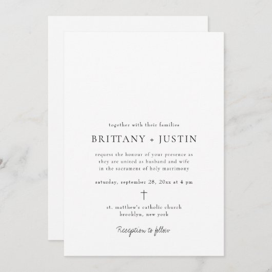 Brittany Modern Black Script Weddenschap met RSVP Kaart (Voorkant / Achterkant)