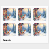 Brittany Rustic Cabin Christmas Winter Art Vierkante Sticker (Vel)