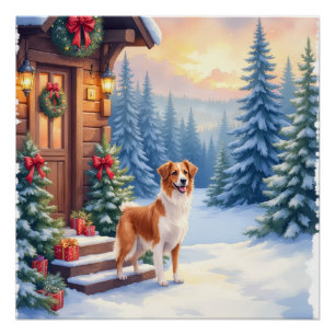 Brittany Rustieke Blokhut Kerstmis Winter Kunst Perfect Poster