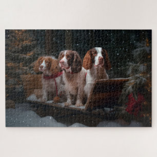 Brittany Spaniel Besneeuwde slee Kerstmis decorati Legpuzzel