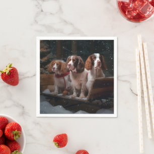 Brittany Spaniel Besneeuwde slee Kerstmis decorati Servet