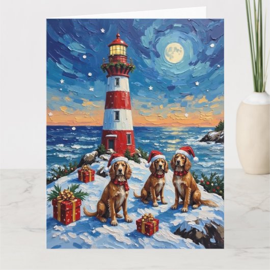 Brittany Spaniel Christmas Lighthouse Holiday Kaart (Voorkant)
