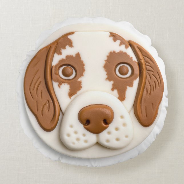 Brittany Spaniel Dog 3D geïnspireerd Rond Kussen (Voorkant)