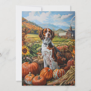 Brittany Spaniel Dog Autumn Harvest Thanksgiving Feestdagenkaart