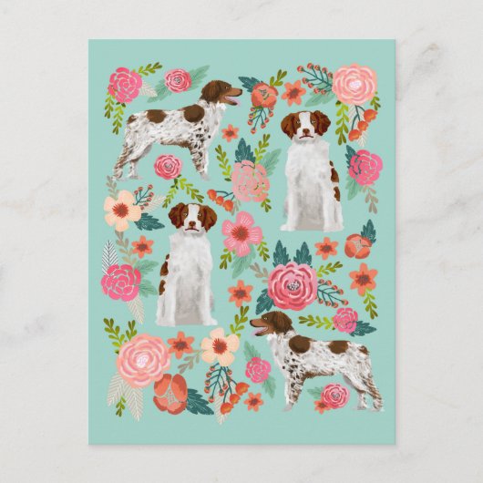 Brittany Spaniel Dog  Florals Art Briefkaart (Voorkant)