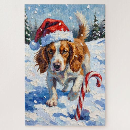 Brittany Spaniel Dog Pointing at Christmas Candy Legpuzzel (Verticaal)